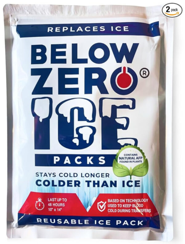 BELOW ZERO Jumbo Size Reusable Ice Packs for Large Coolers and Lunch Bags – Patent Pending Coldest and Longest Lasting Technology, 48 Hour Cooling Ice Gel Pack - Factory Filled Sealed - 2PK XL 14”x10”