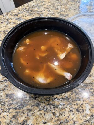 Overnight brine of the chicken leg/thigh quarters