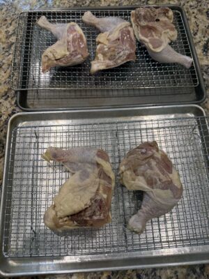Drying the leg/thigh quarters before applying rub