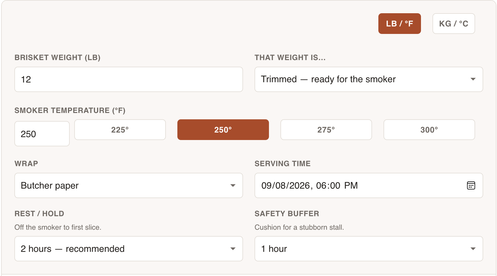 Brisket Cooktime Calculator